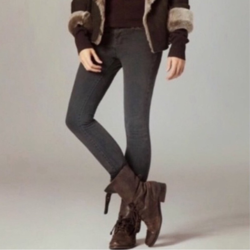 AllSaints Ashby dark gray rocker vibe low-rise skinny jeans; size 28, fits 27